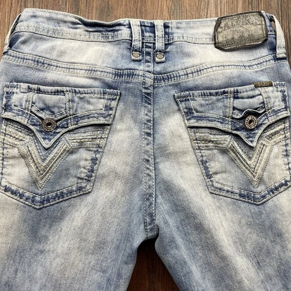 Buckle Salvage Supply Mayhem Bootcut Jeans 34x30 Light Blue Stretch Flap Pocket - Picture 4 of 11